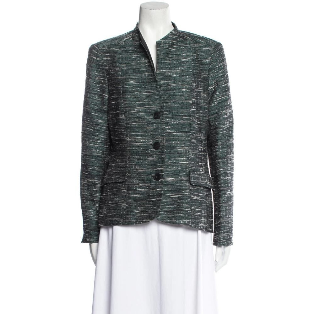 Lafayette 148 Tweed Blazer Green Black Button Front Jacket Career Wear | 14 EUC